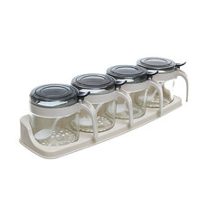 禧天龙 无铅玻璃调料盒套装 调味罐 调味盒 调料罐 4件套 带置物架 H-8041