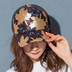 创意款韩版遮阳帽亮片枫叶棒球帽子 女士春夏新款鸭舌帽