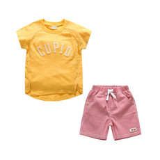 洋湖轩榭 童装欧美新款男童套装简约字母儿童夏季短袖两件套C