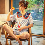 睡衣女夏季冰丝薄款短袖两件套装韩版甜美可爱学生丝绸家居服夏天